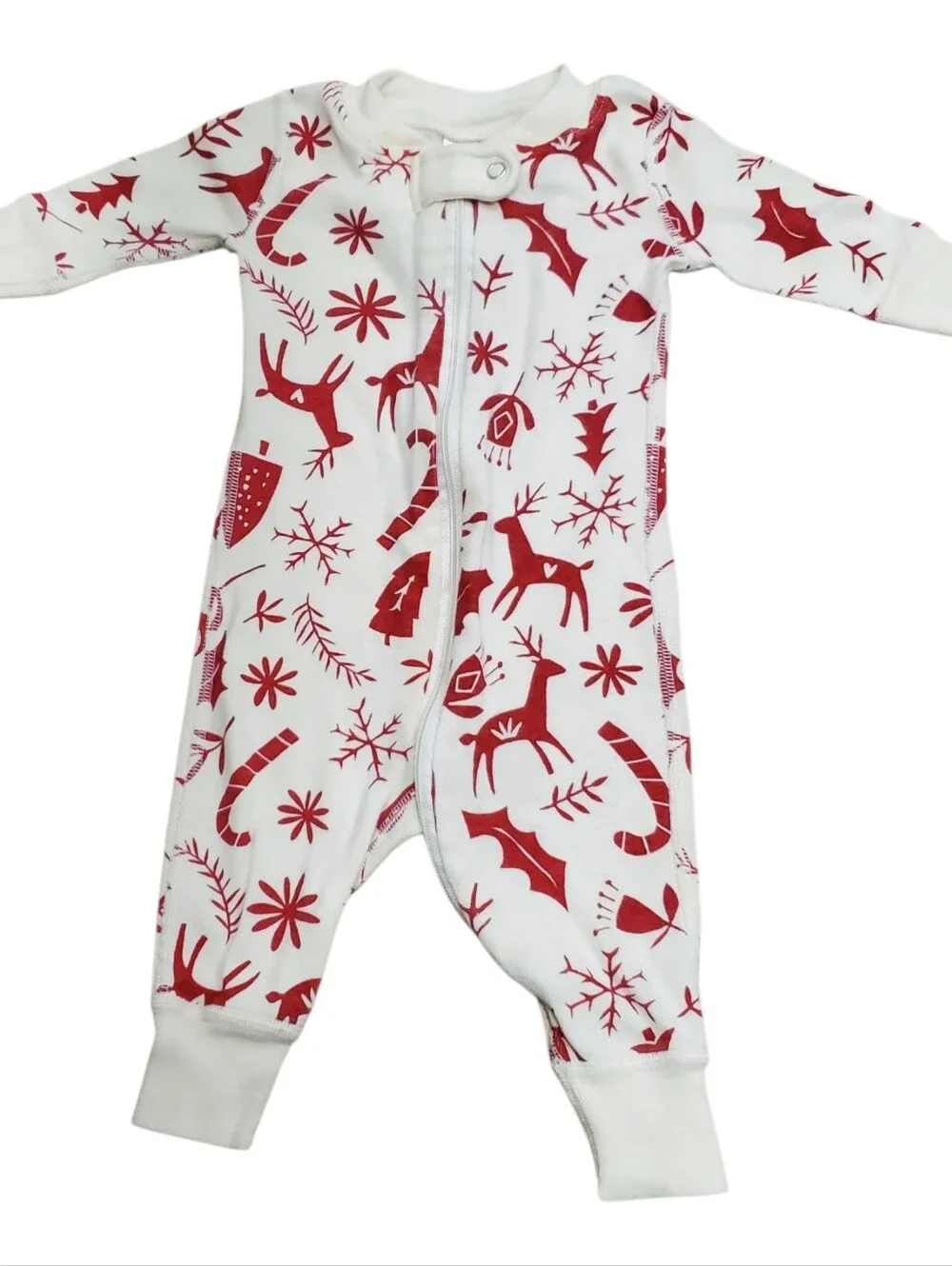 Hanna Andersson One-piece Sleeper Footless White|Red Christmas Scandi Deer 0-3m